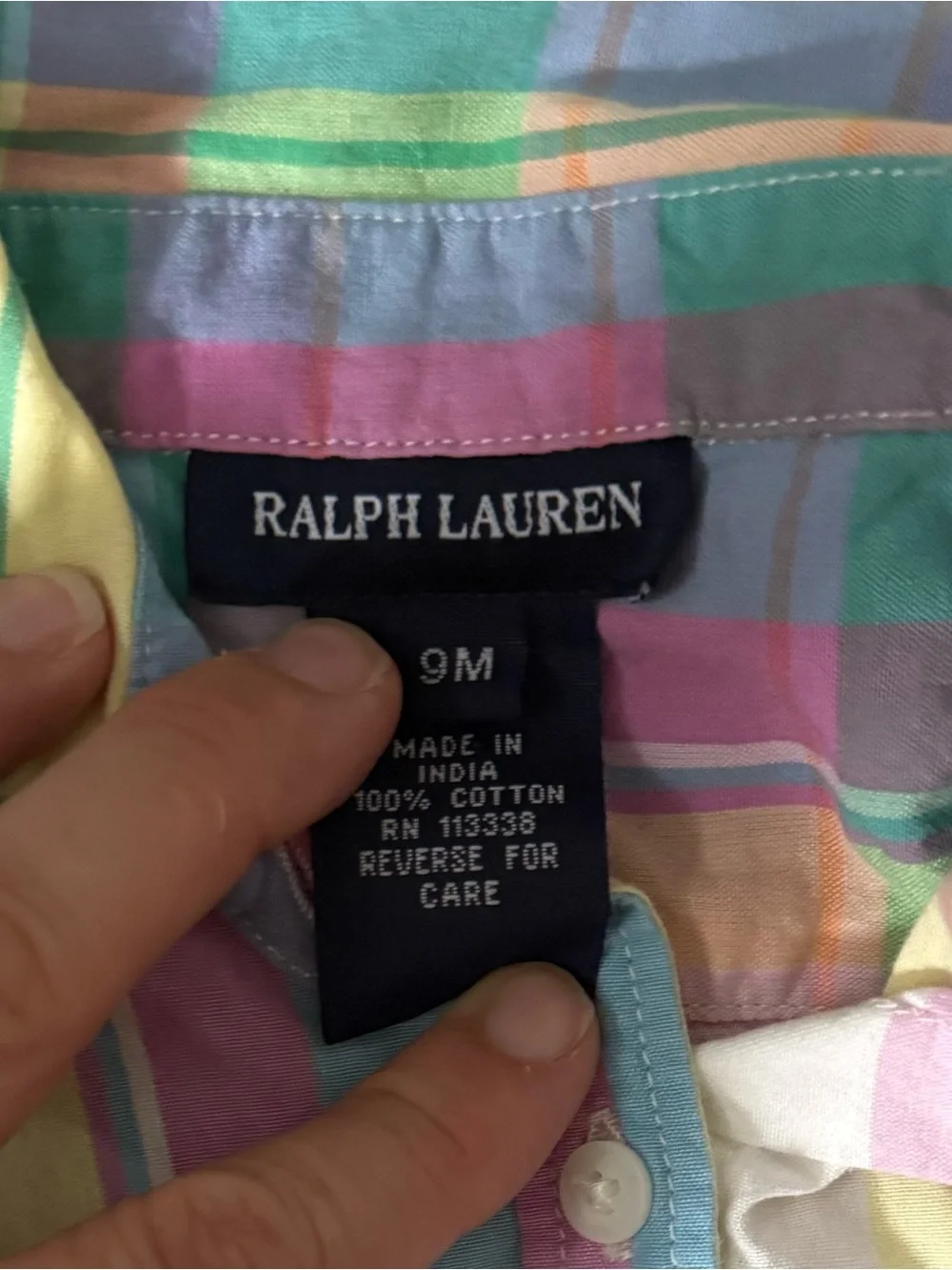 Ralph Lauren Pastel Plaid Sleeveless Button Front Tank Top - Size 9 Months